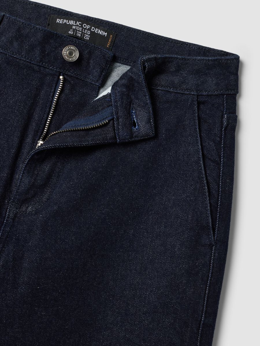 Dark blue high-waisted wide-leg stretch cotton jeans_6