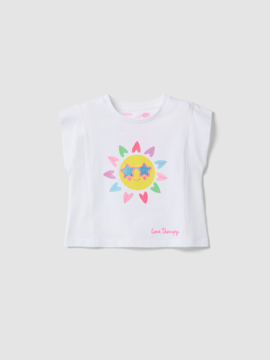 White stretch cotton tank top with front print_0