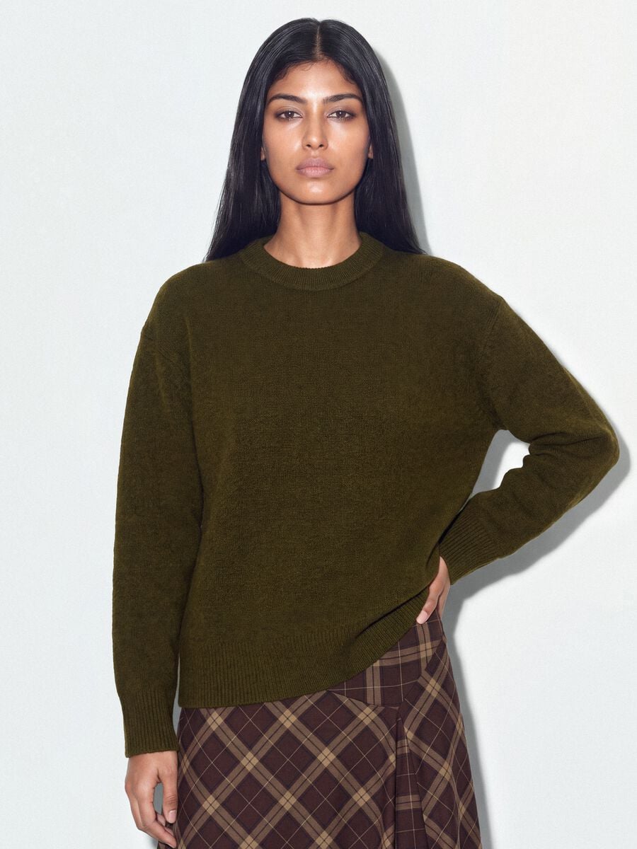 Green stretch wool crew-neck jumper_1
