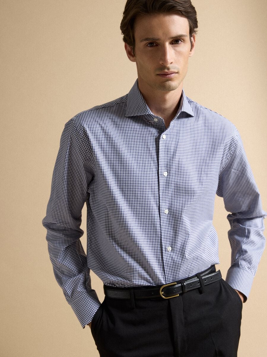 Blue cotton oxford checked shirt, regular fit_2