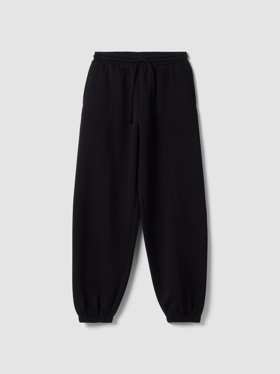 Pantal&oacute;n jogger negro de mezcla de algod&oacute;n con cord&oacute;n_0