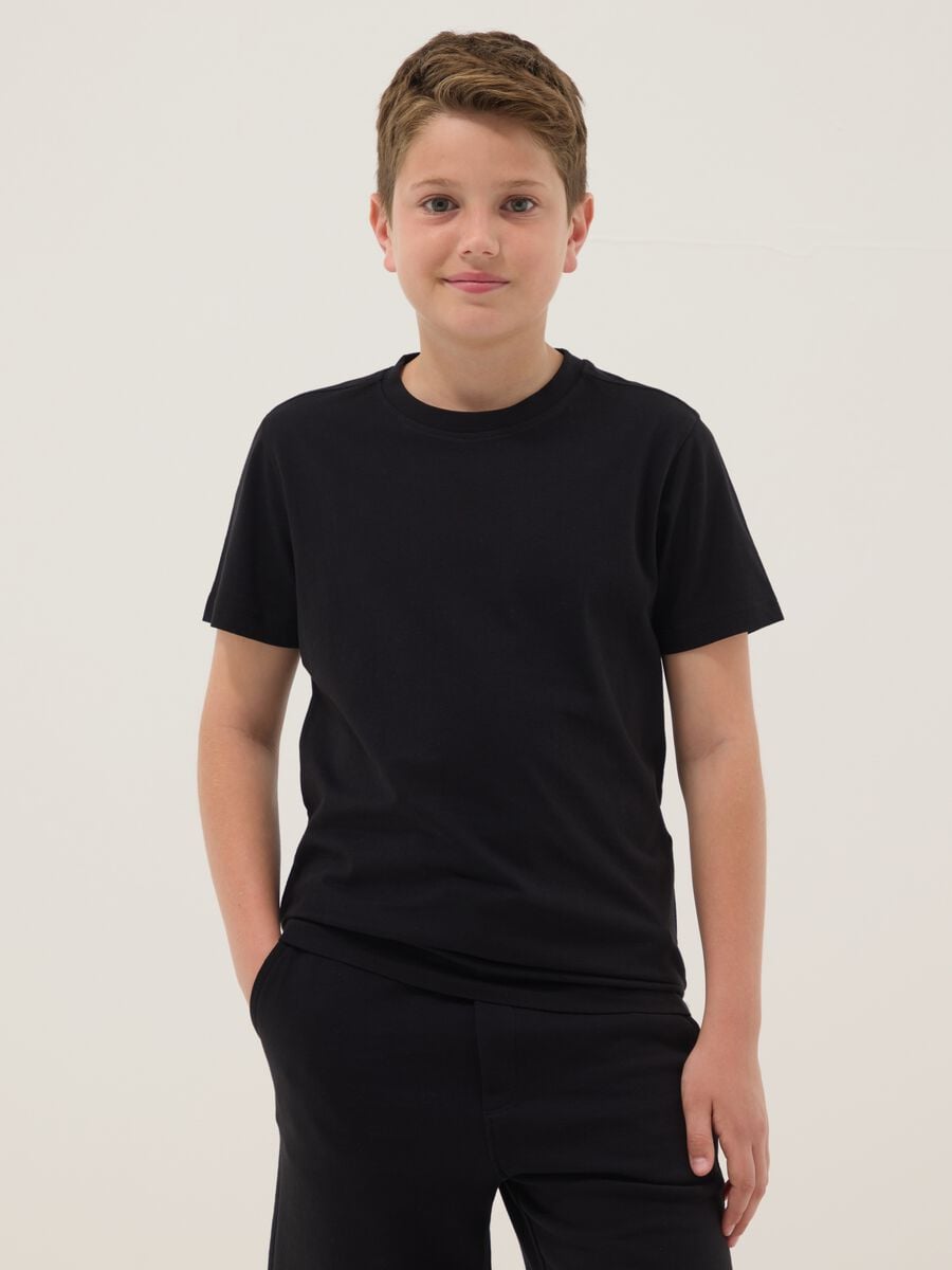 Boys&rsquo; black pure cotton regular fit T-shirt_0