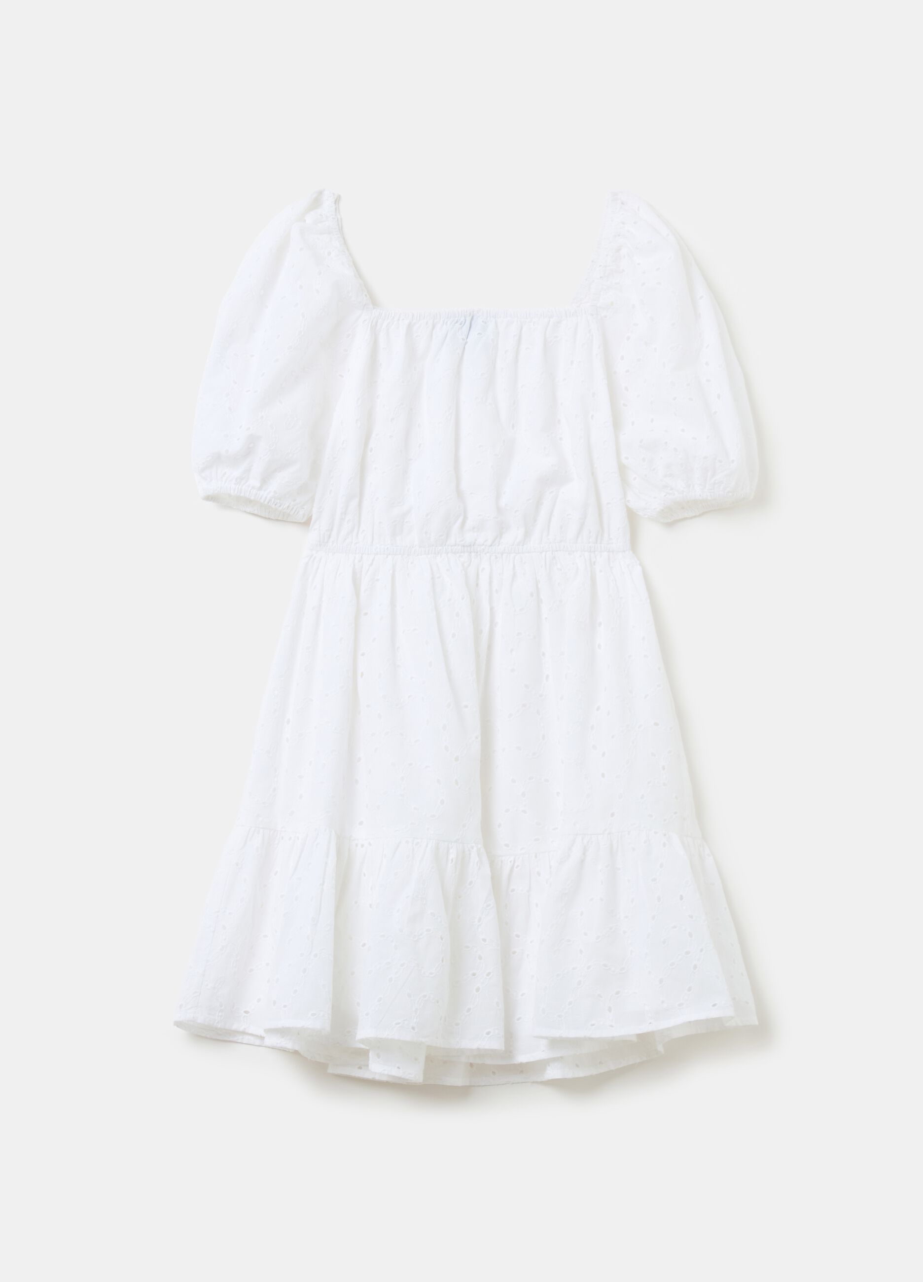 Tiered dress in broderie anglaise cotton