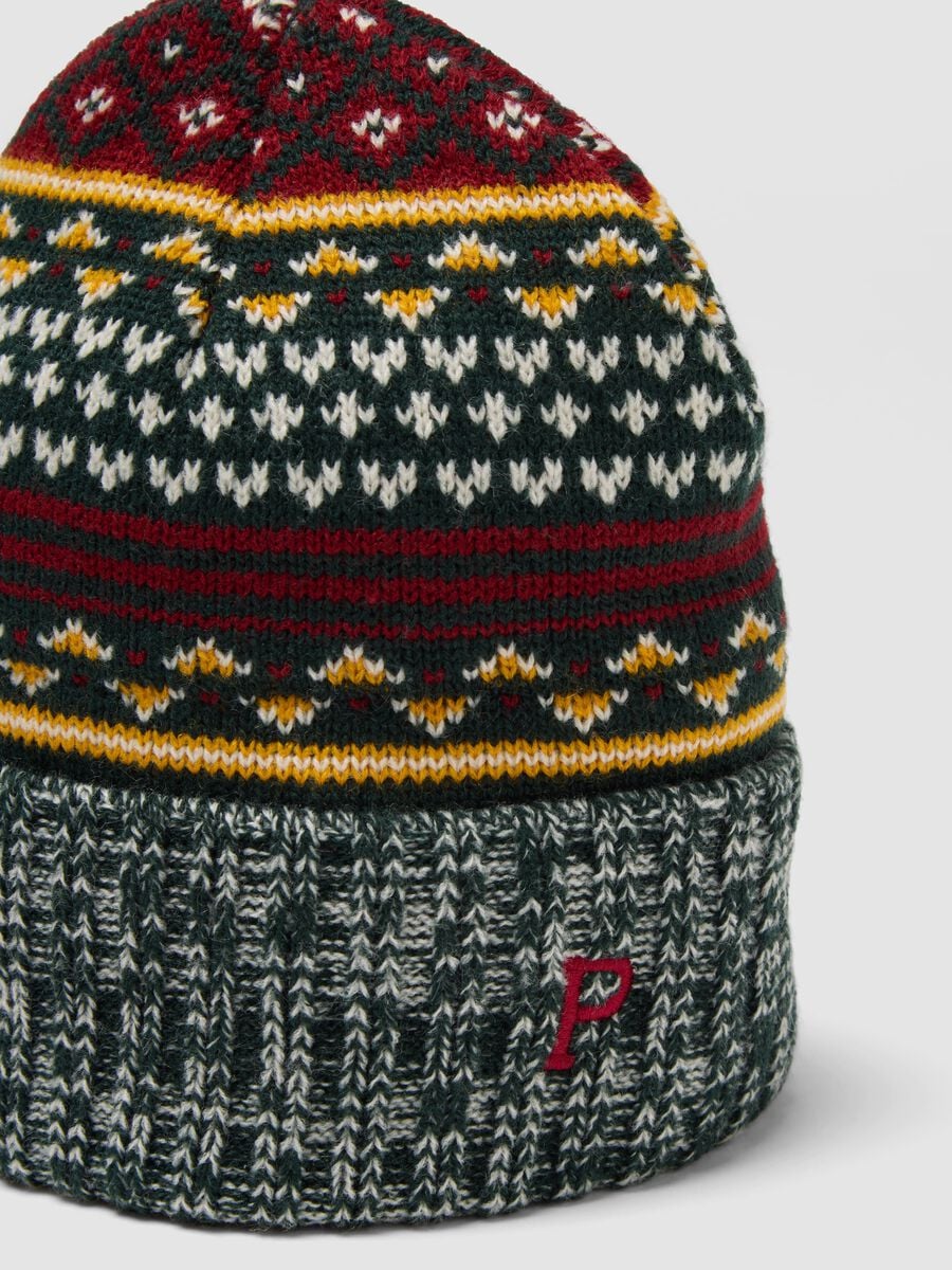 Multicolour beanie with jacquard pattern and embroidery_3