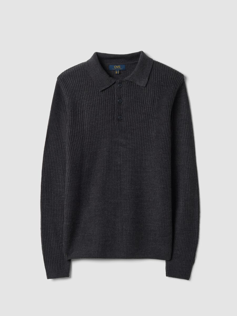 Blue ribbed long-sleeve polo shirt_0