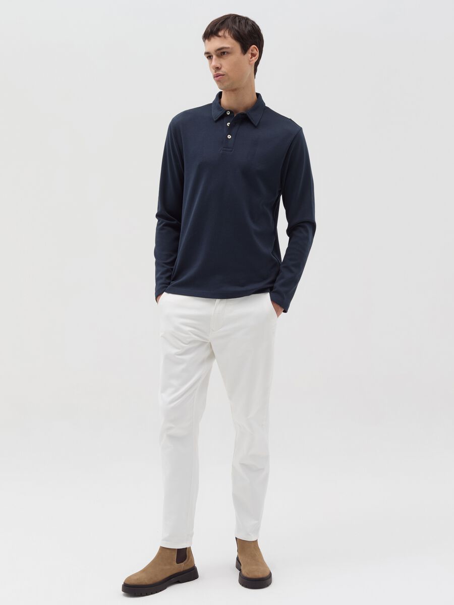 Cotton long-sleeved polo shirt_1
