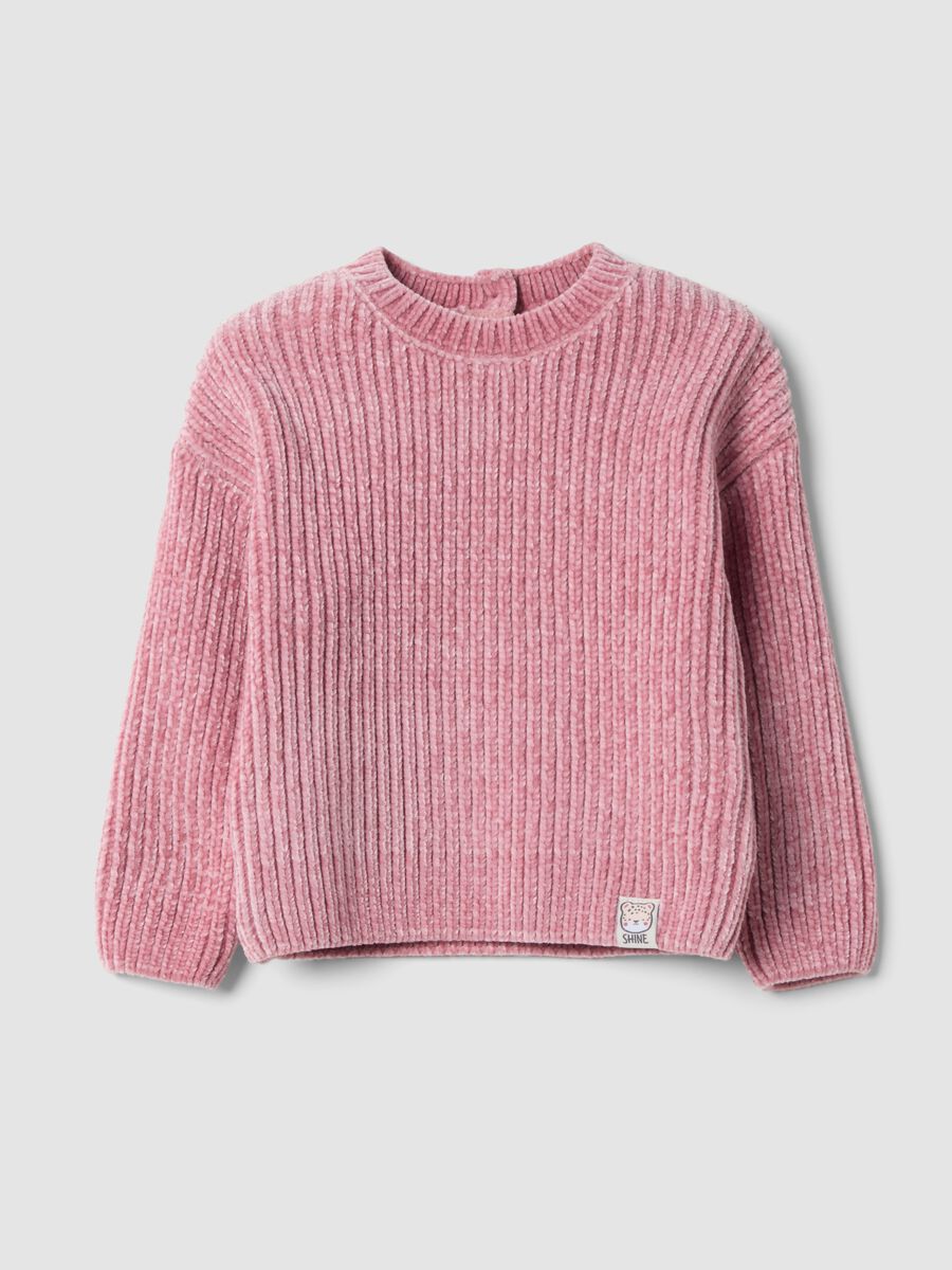 Mauvefarbenes Rippstrick-Shirt mit Rundhals und Oversize-Passform_0
