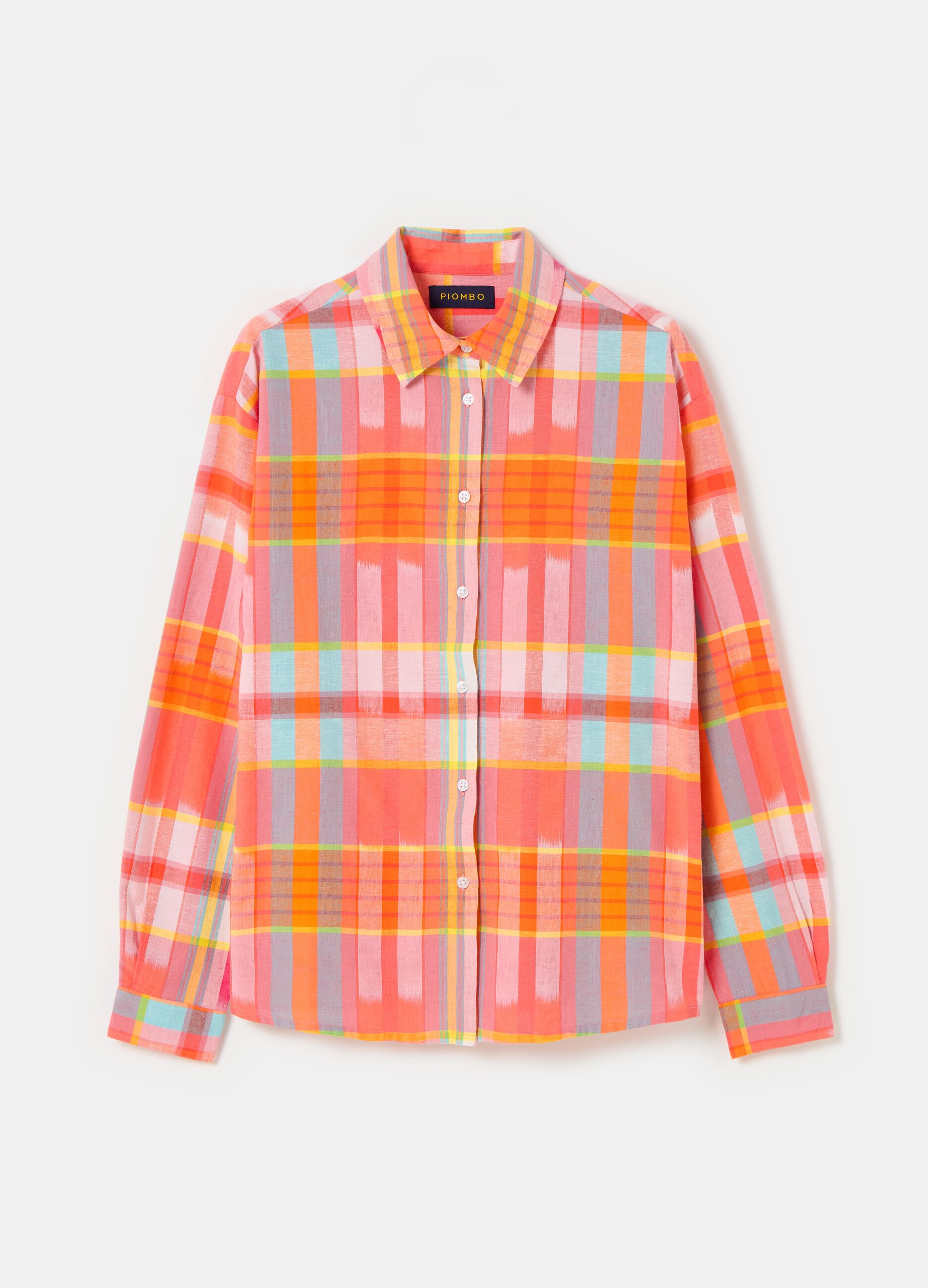 Linen and cotton shirt with check pattern