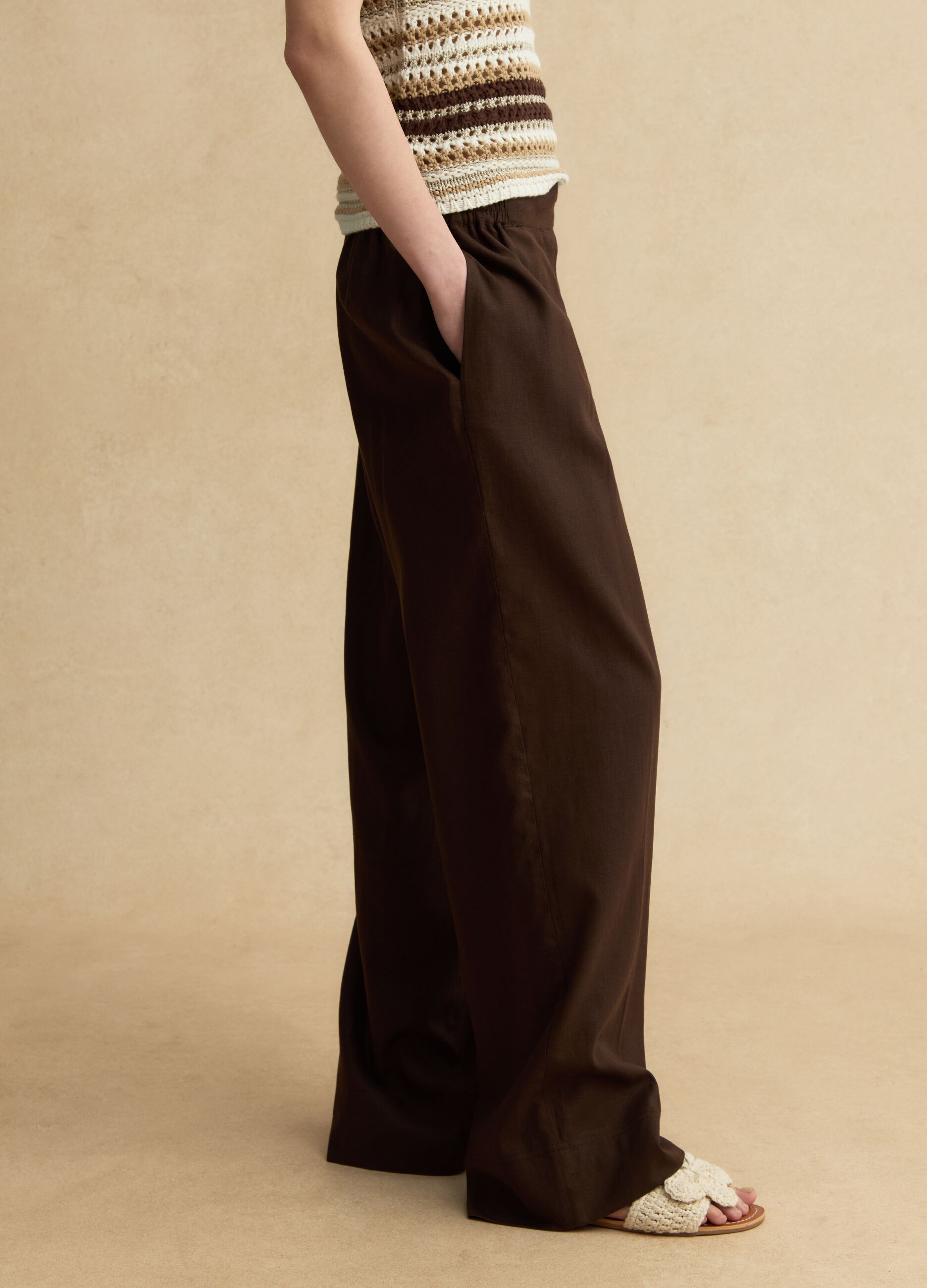 Braune Wide-Leg-Hose aus Leinenmischung