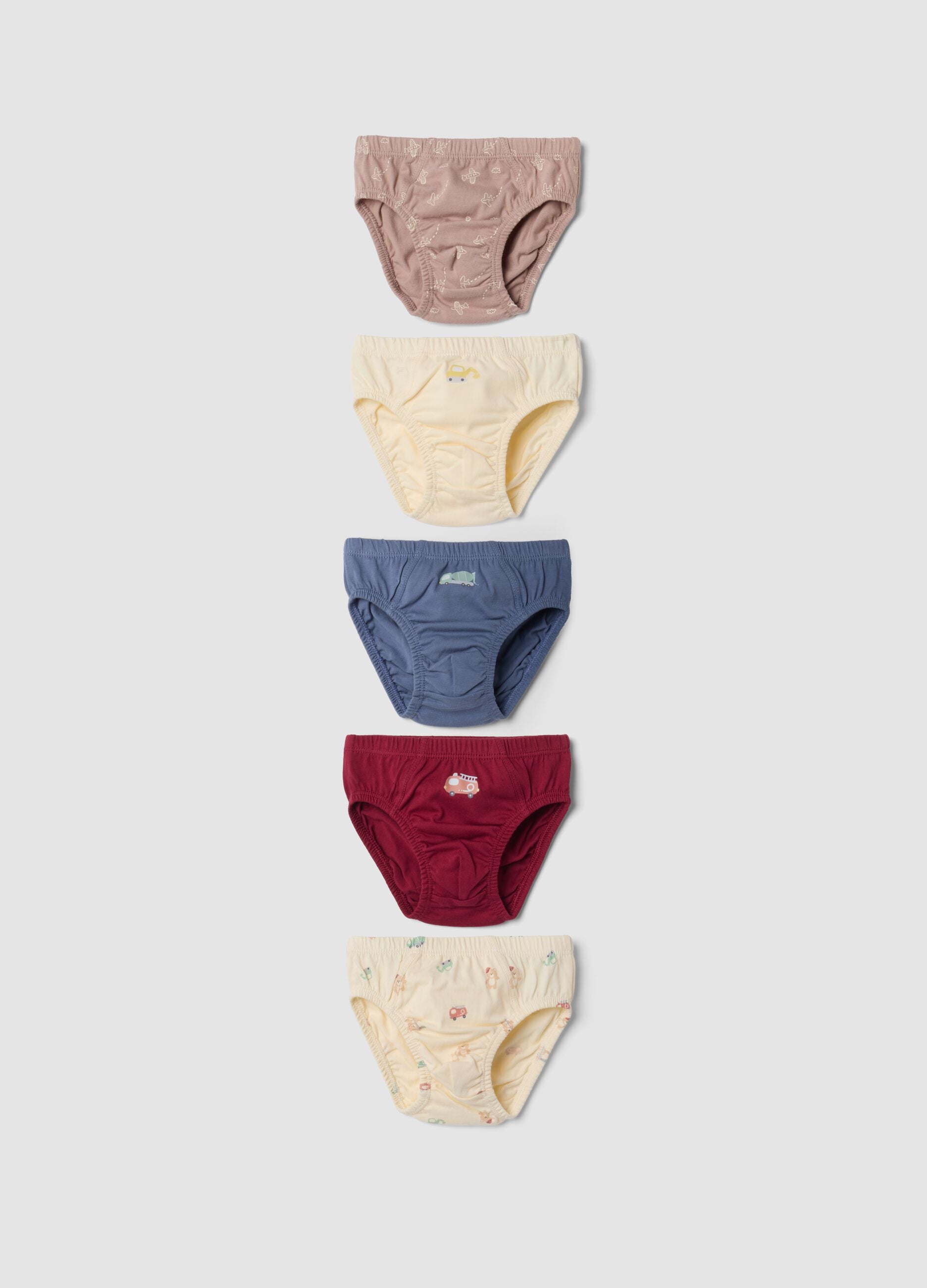 Pack of five multicoloured briefs in pure organic cotton