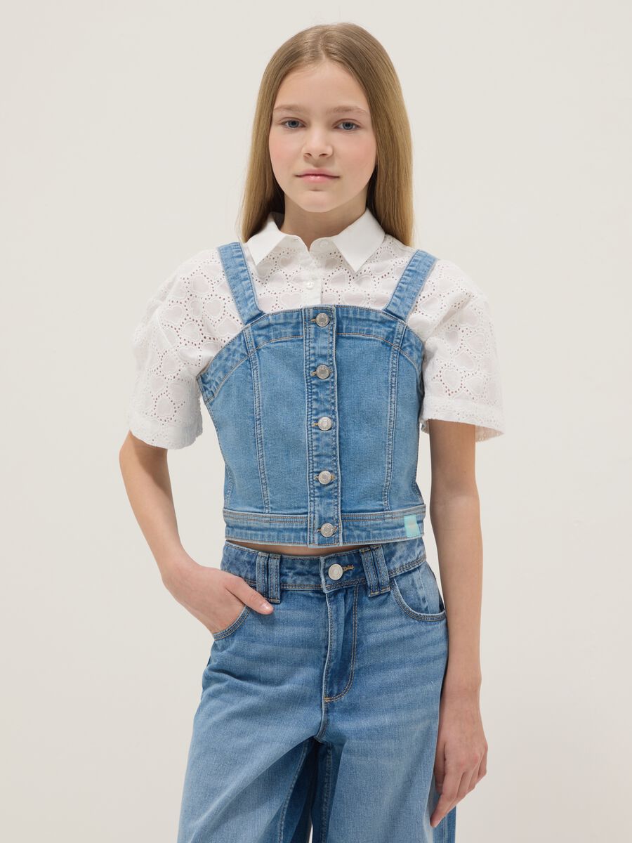 Blue Stretch Denim Cotton Crop Top for Girls Slim Fit_0