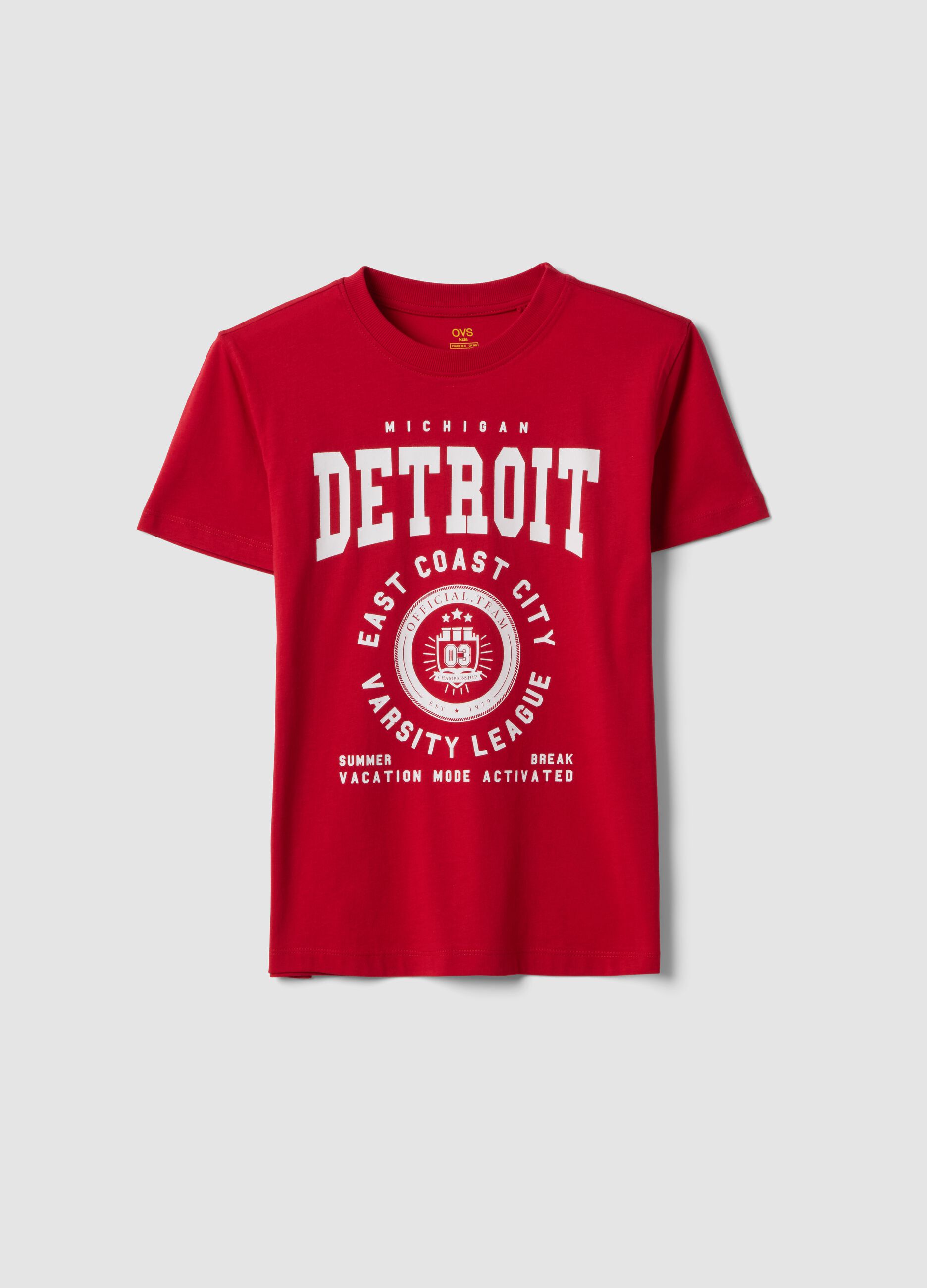 Boys' Regular Fit Pure Cotton Red T-shirt with Print