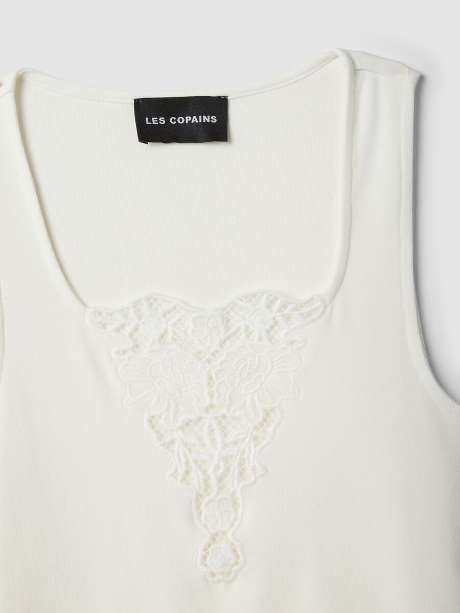 Wei&szlig;es Stretch-Tanktop aus Viskose mit Stickerei_5