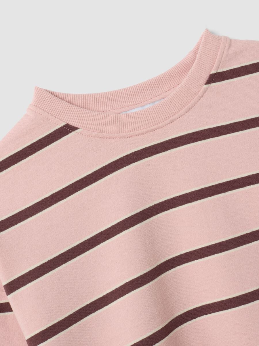 Pink pure cotton striped sweatshirt with crew neck, relaxed fit_1