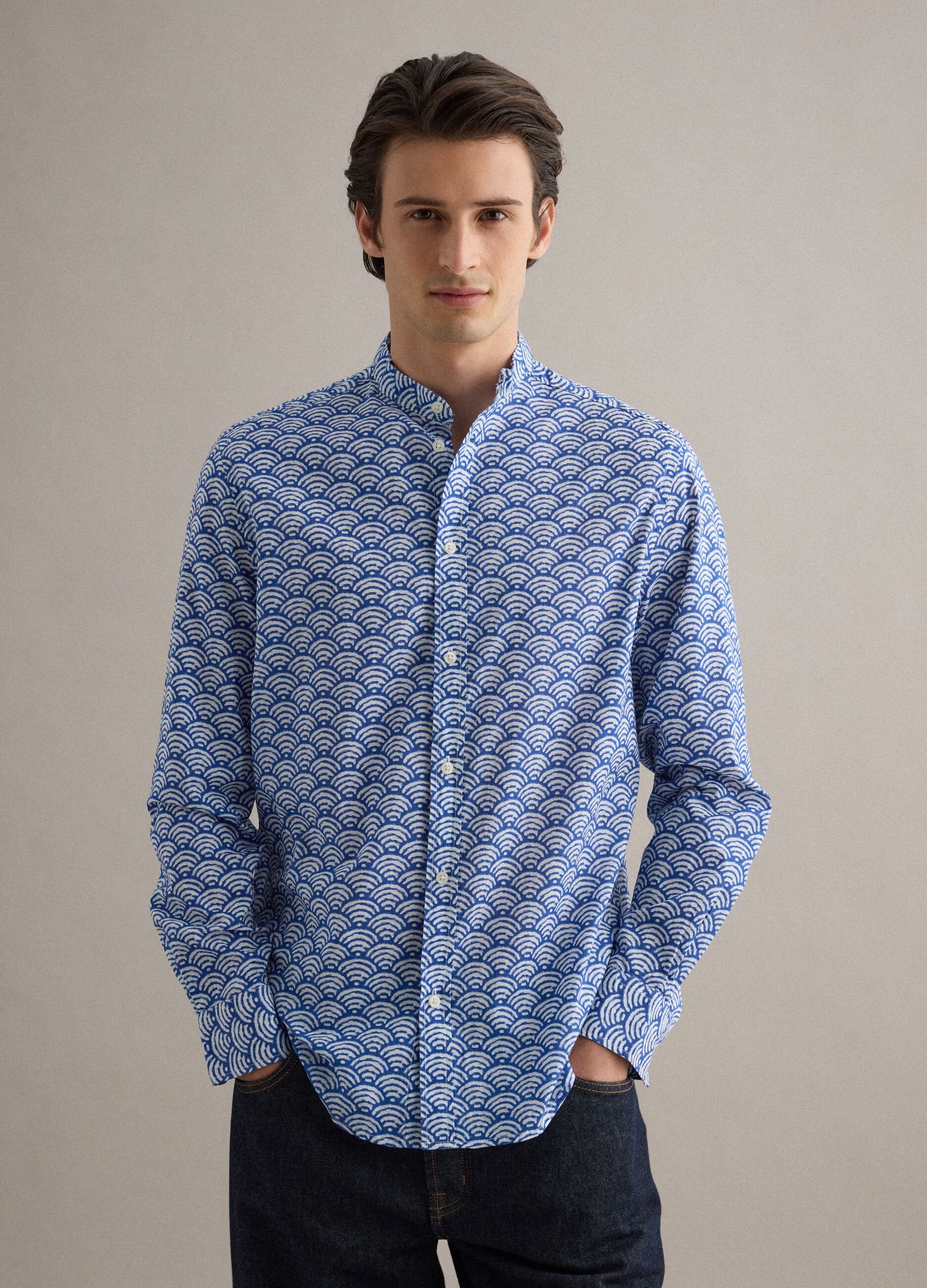 Multicolored shirt with Mandarin collar in pure cotton regular fit