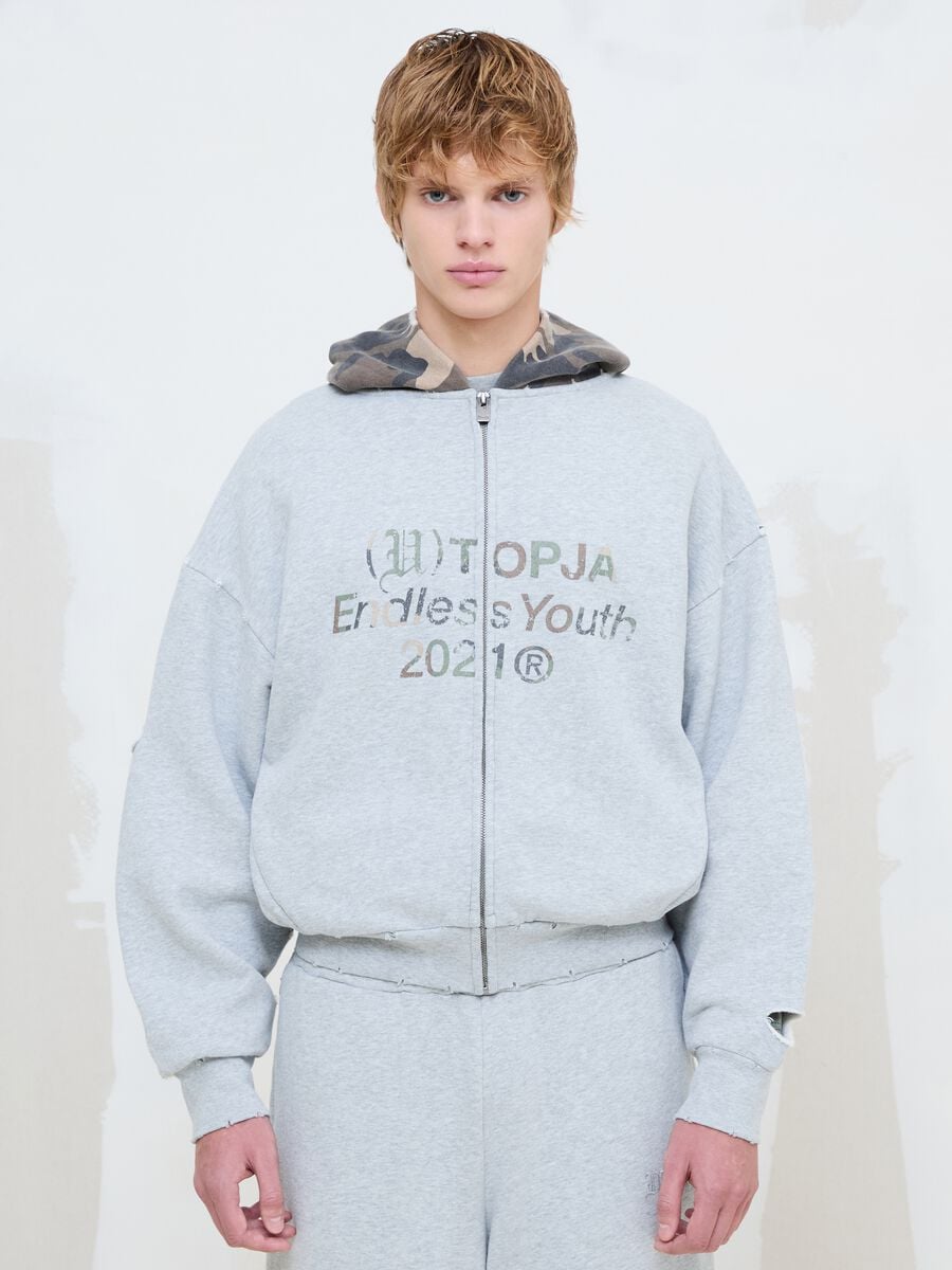 Hoodie mit durchgehendem Reissverschluss in Sunfaded Grey & Camo_3