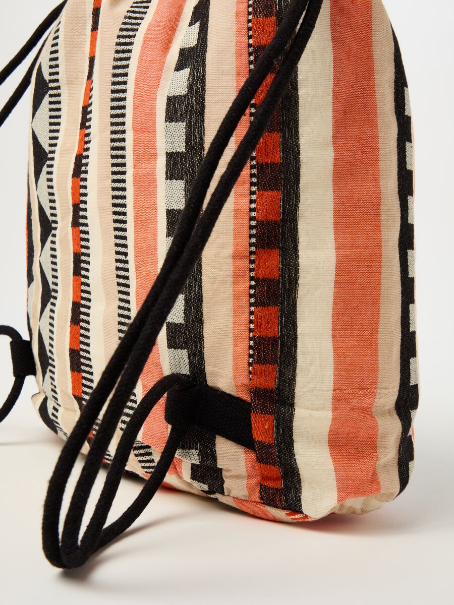 Cotton sack backpack with ethnic pattern_1