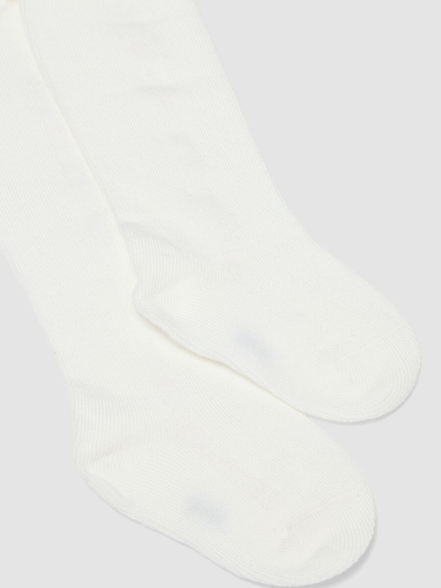 White organic stretch-cotton tights with lurex_1