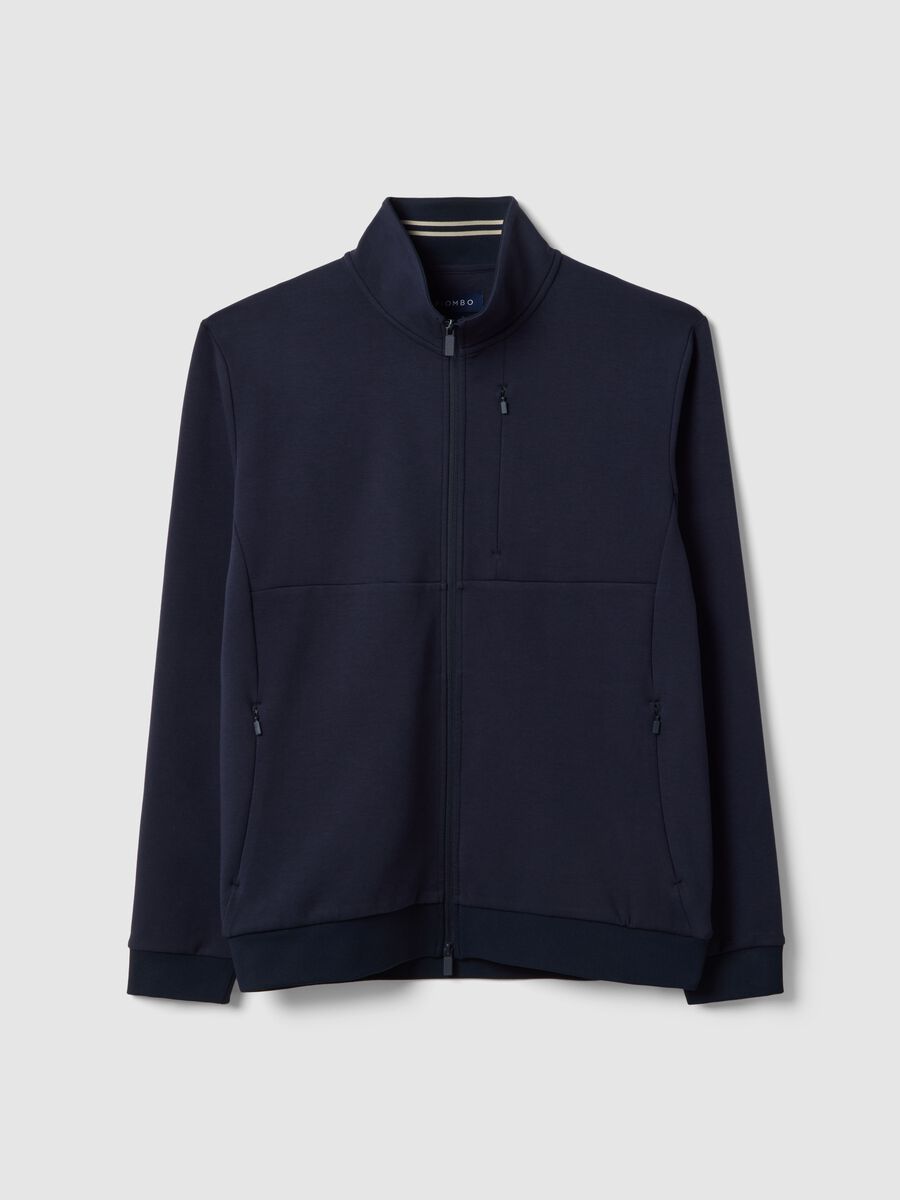 Blue cotton blend regular fit sweatshirt with full zip and high collar_4