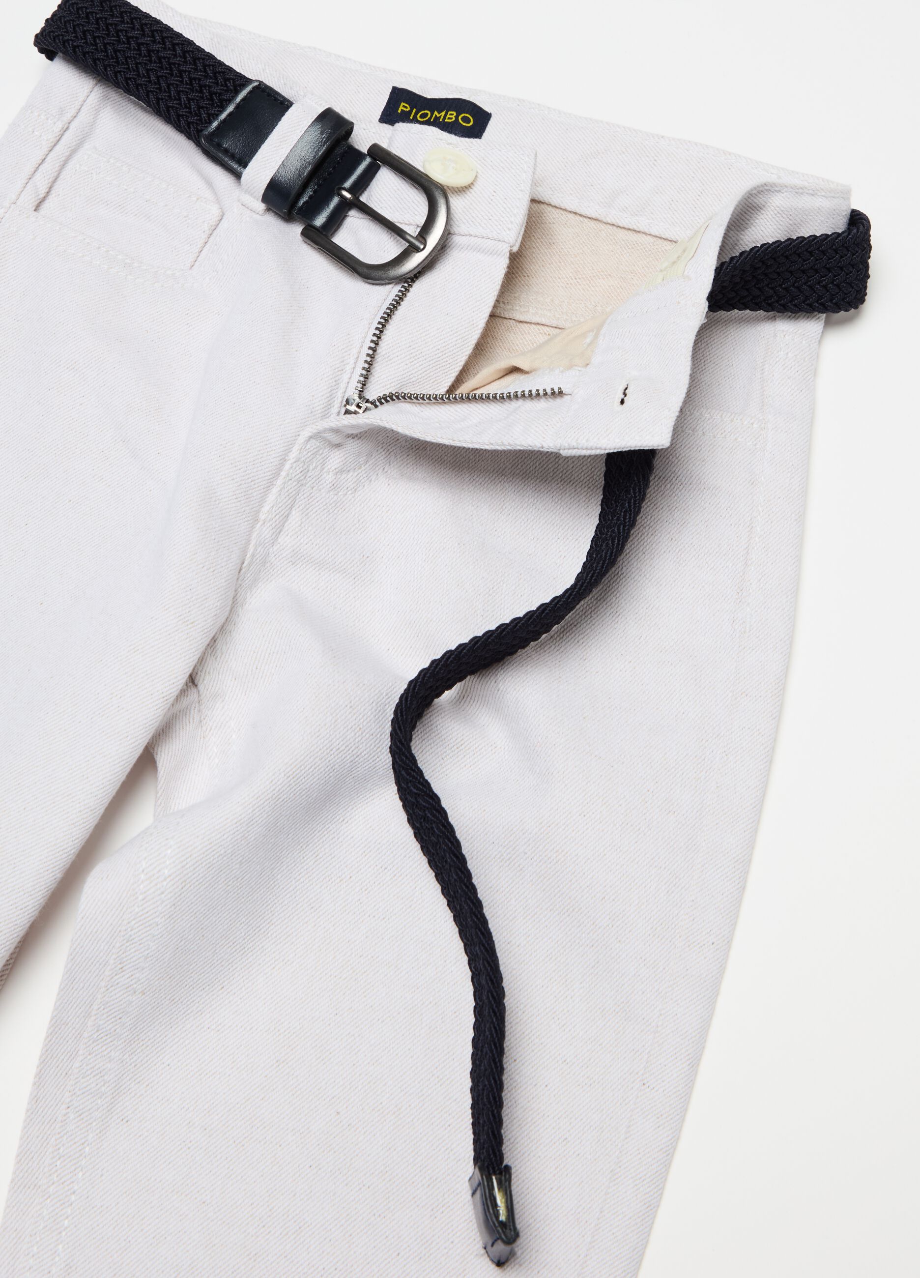 Cotton and linen jeans with belt
