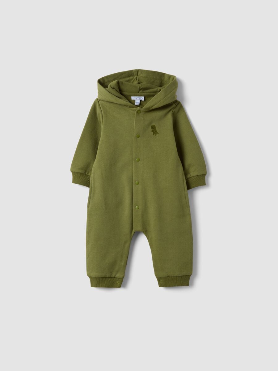 Green dinosaur hooded babygrow in pure organic cotton_0