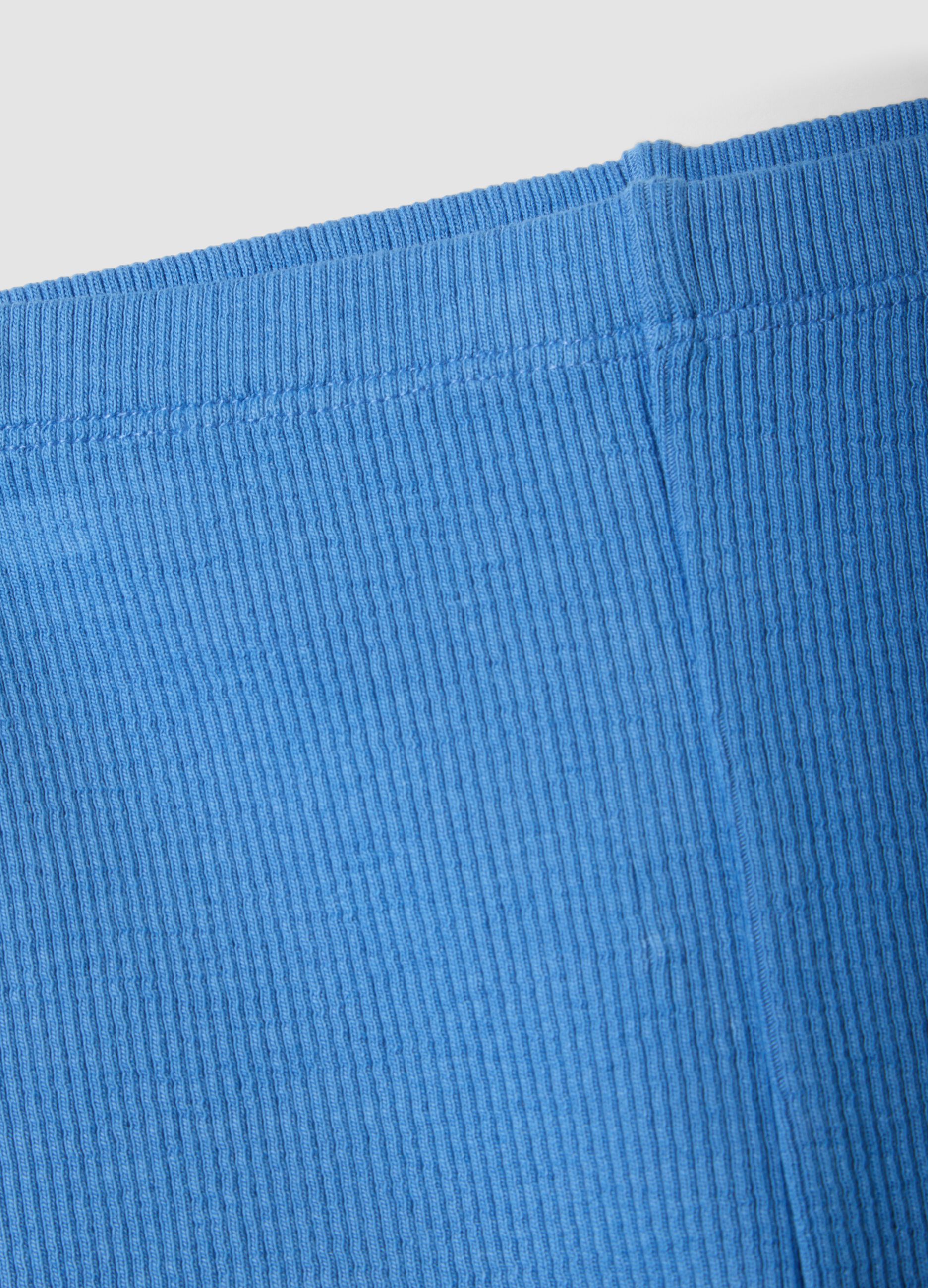 Blue ribbed stretch-cotton shorts for baby girls, regular fit