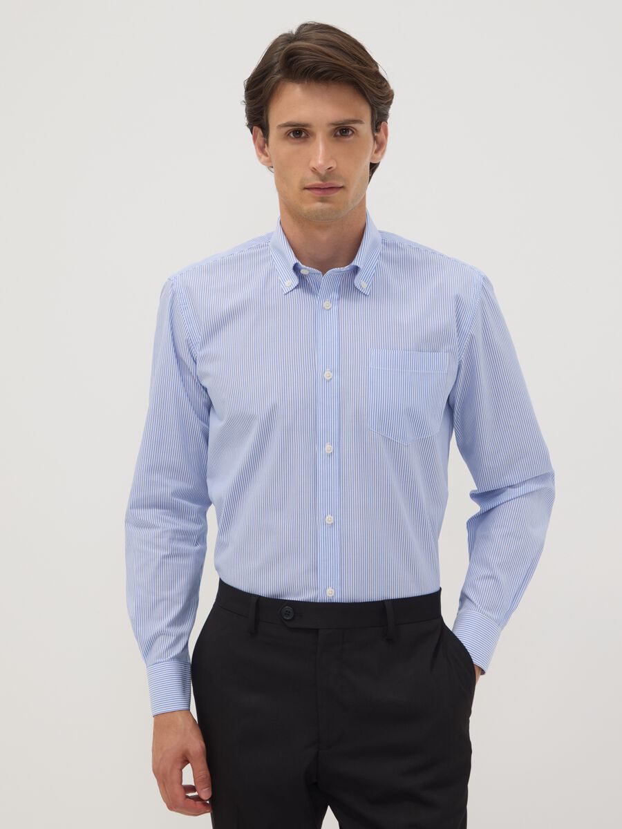 Blue striped cotton-blend shirt with button-down collar, easy-iron, regular fit_0