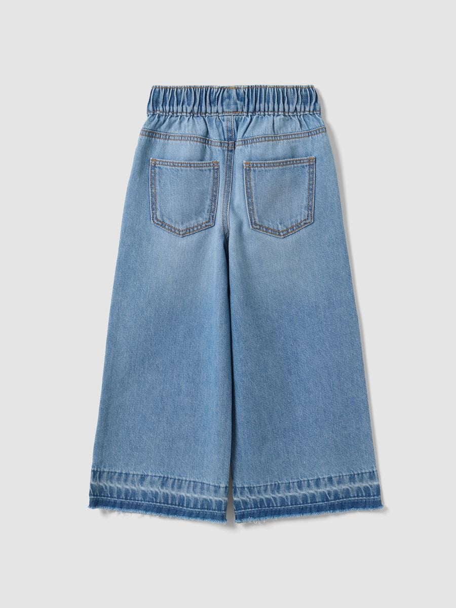 Light Blue Wide-Leg 100% Cotton Jeans with Elasticated Waistband for Girls_1