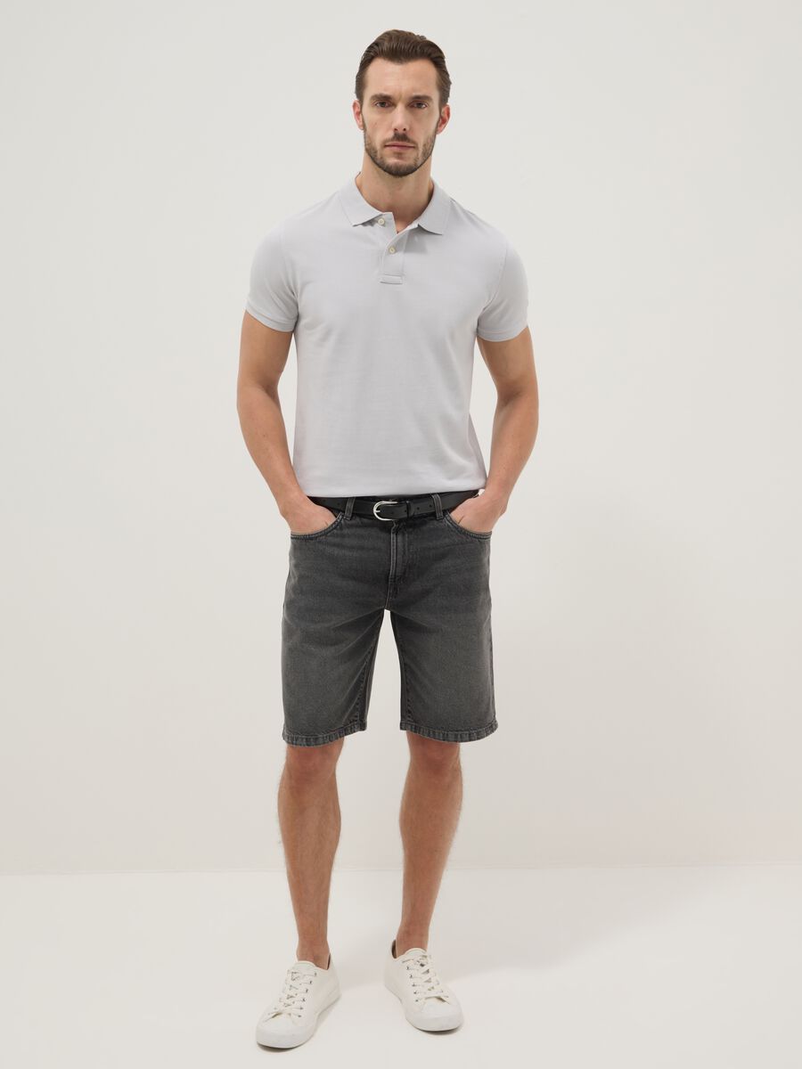 Grey slim fit short sleeve pure cotton polo_1