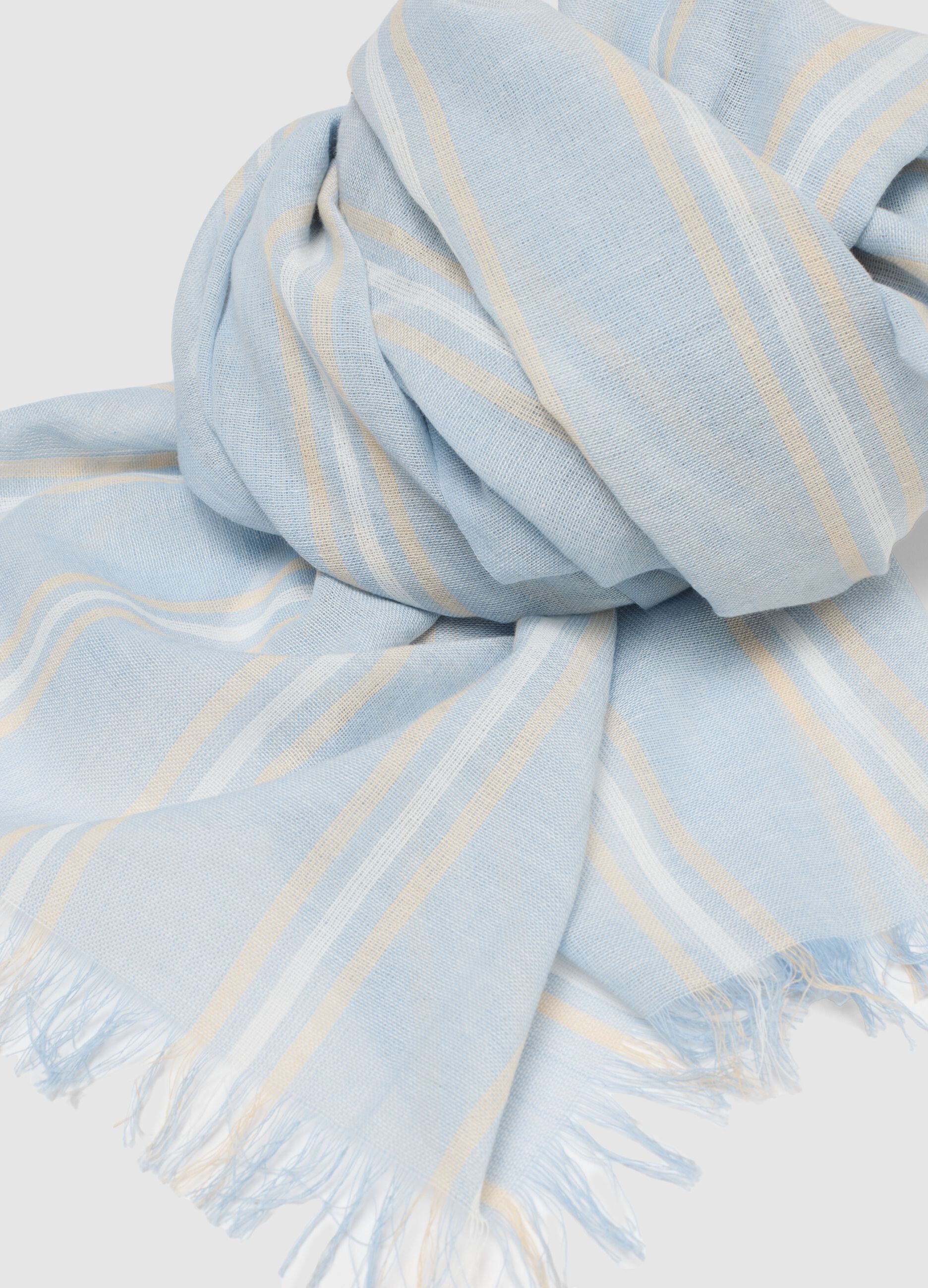 Sky-blue multicolour striped scarf in pure cotton