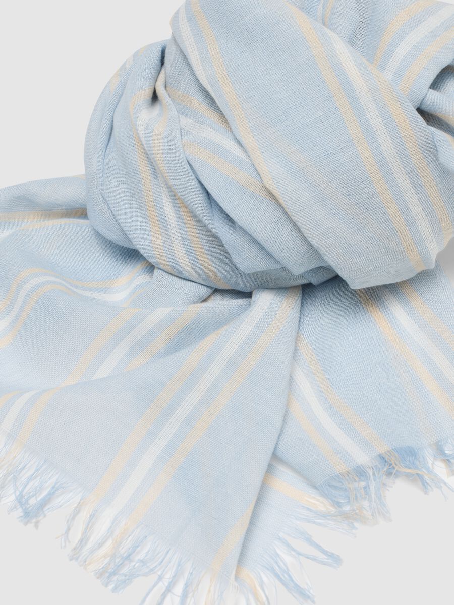 Sky-blue multicolour striped scarf in pure cotton_1