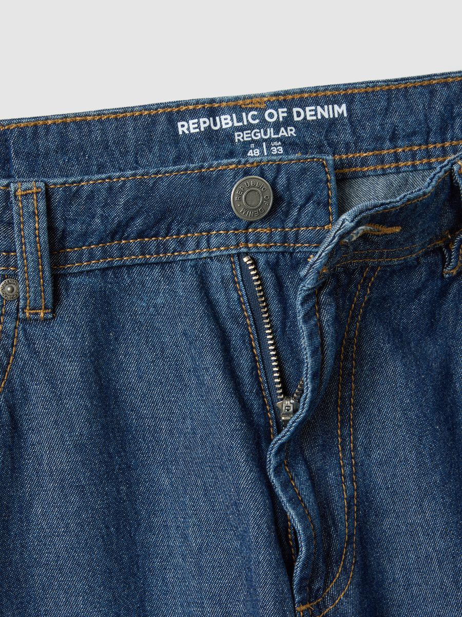 Blue Regular Fit Denim Pure Cotton Jeans_5