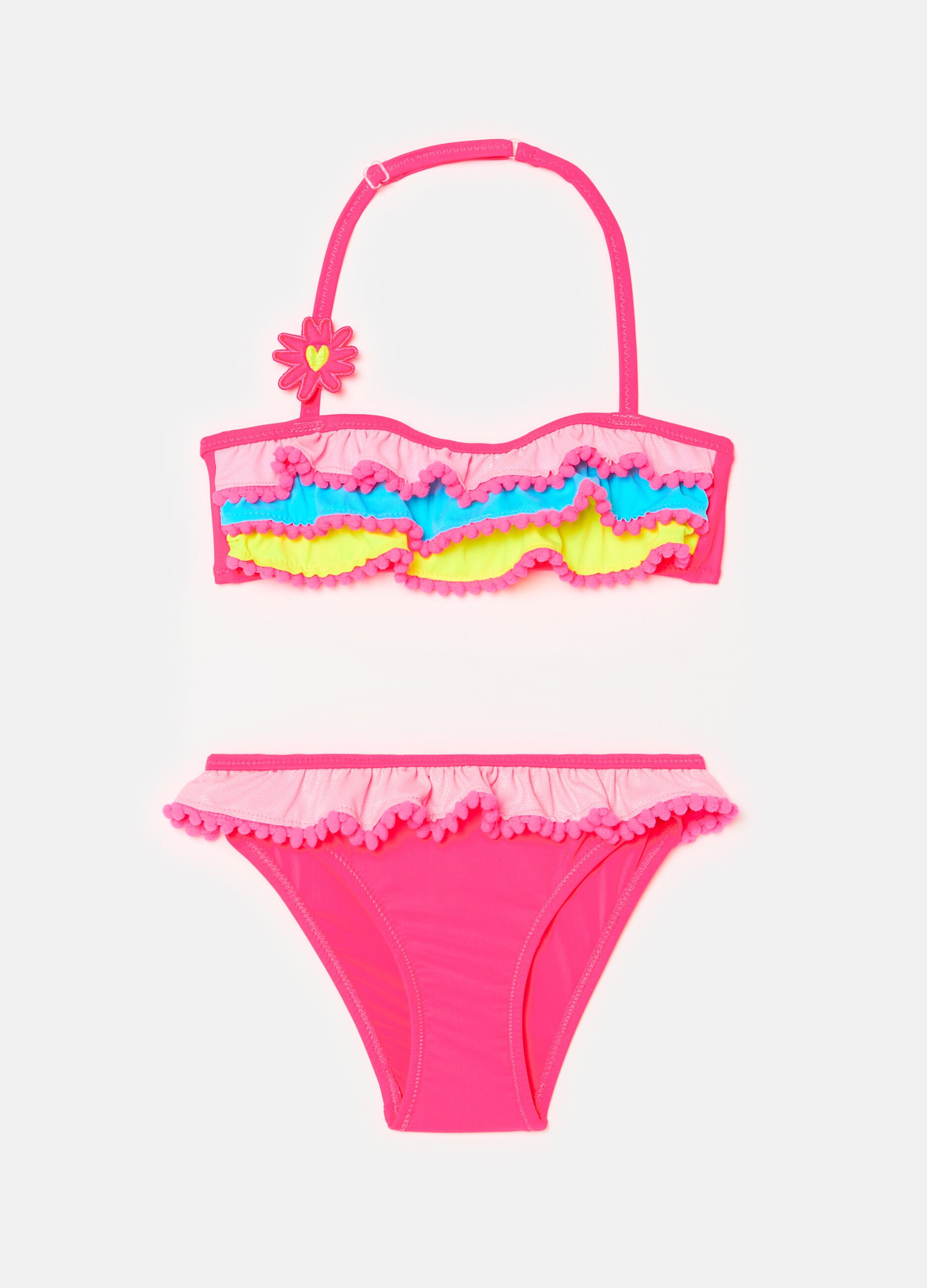 Multicoloured bikini with pompoms