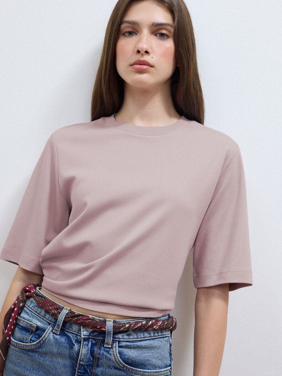 T-shirt rose coupe boxy en m&eacute;lange coton et viscose_1