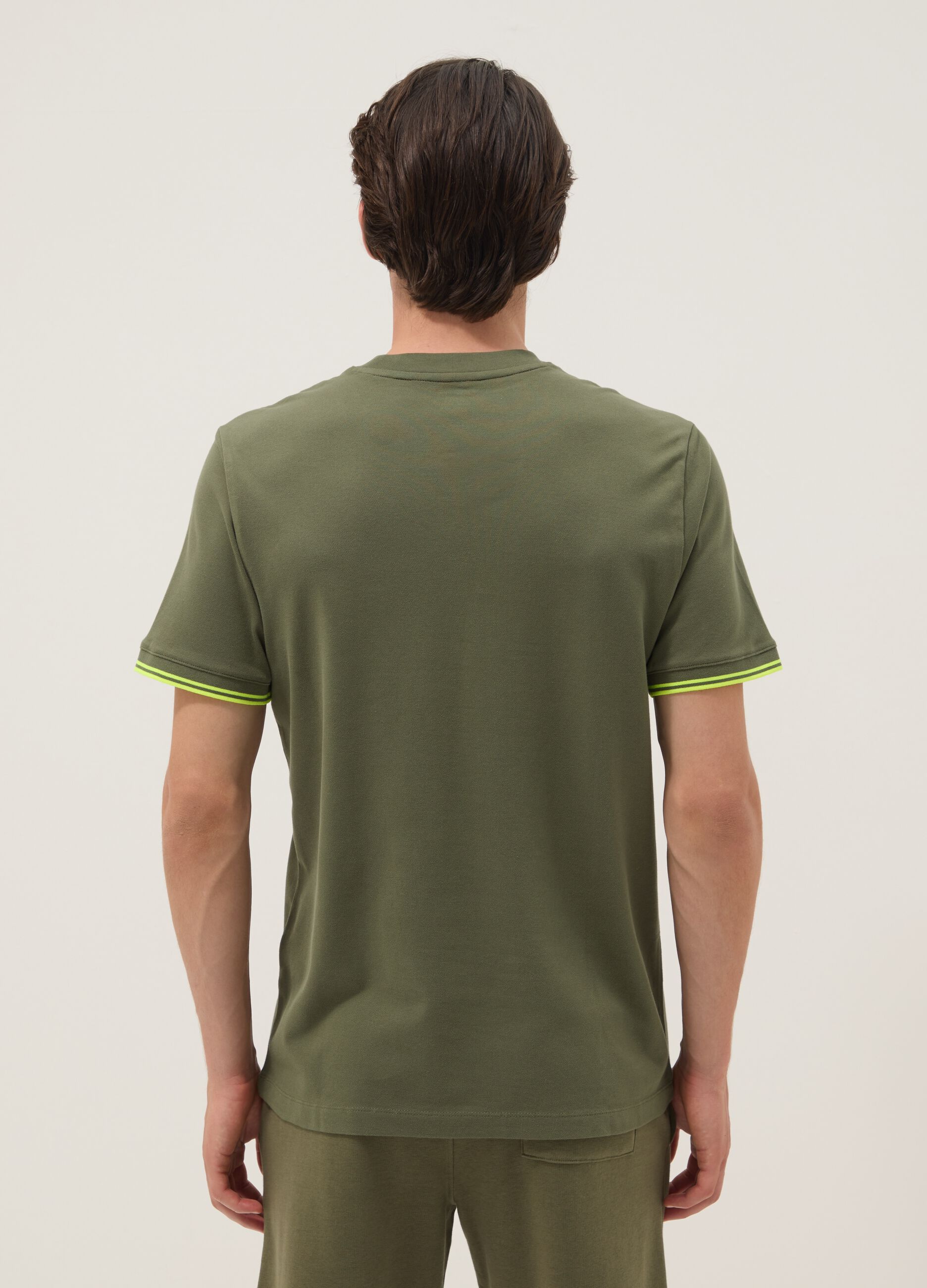 Green stretch cotton T-shirt with chest pocket