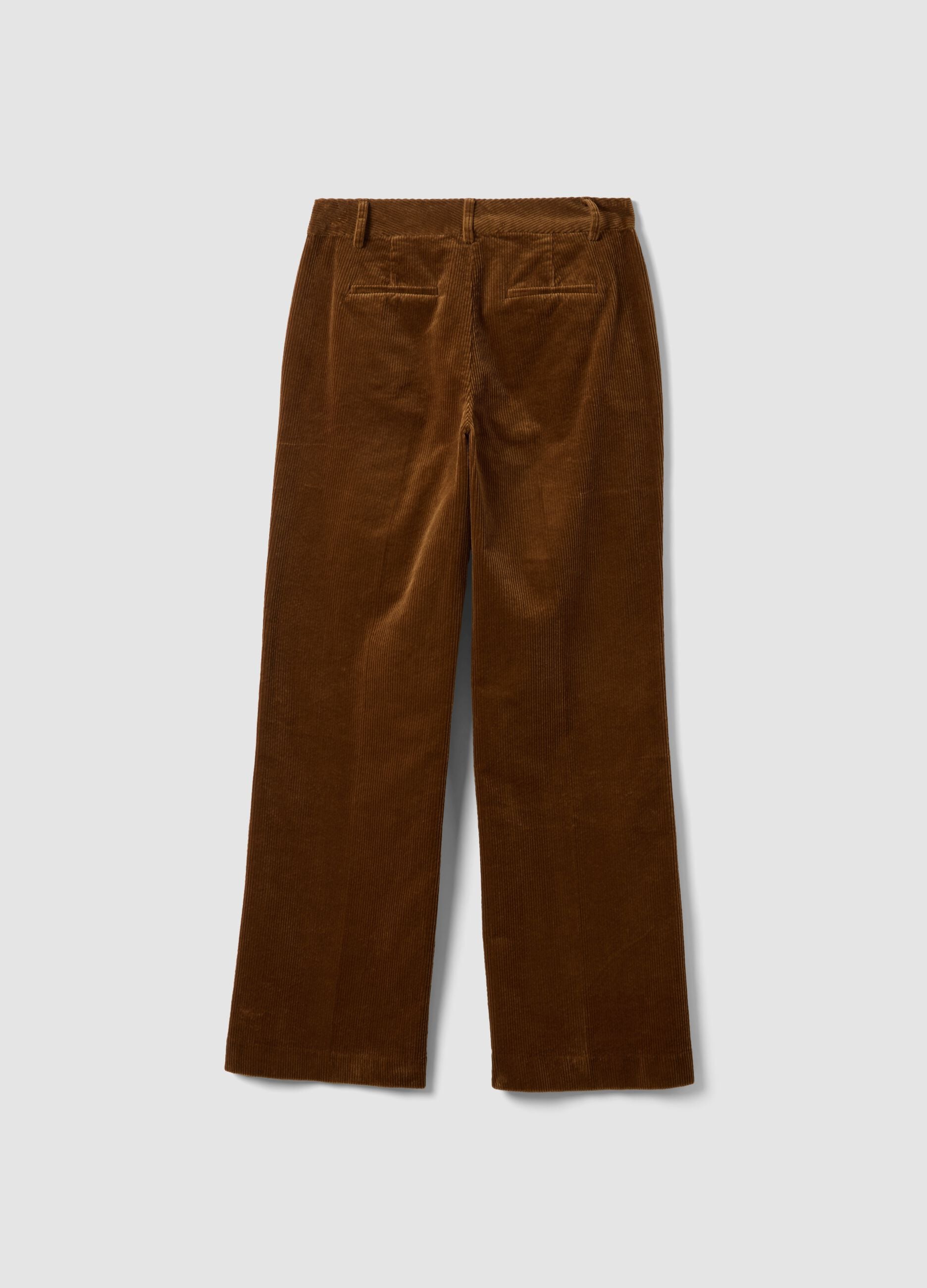 Brown flared ribbed stretch-cotton trousers