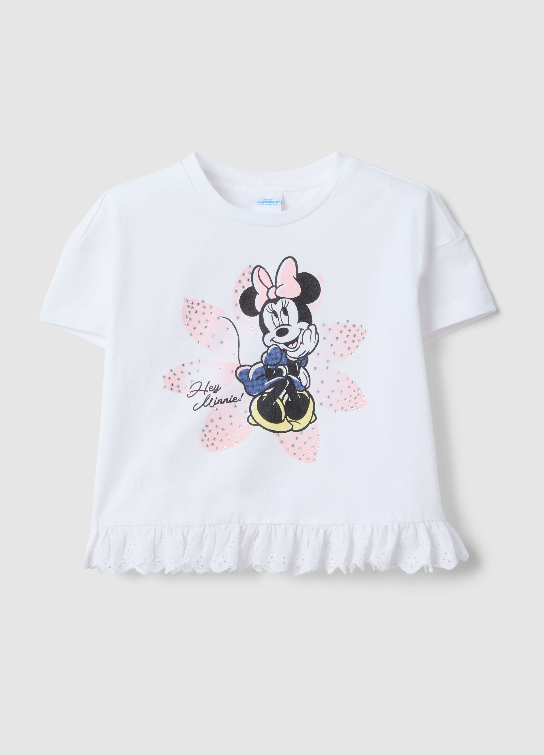 Camiseta de algod&oacute;n el&aacute;stico blanca para ni&ntilde;a con Minnie