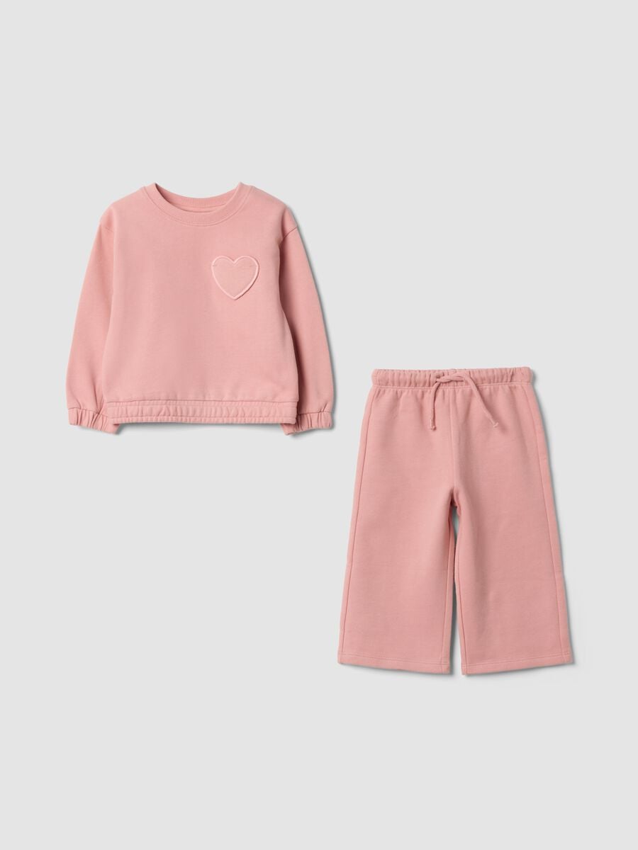 Pink pure cotton set with crew-neck sweatshirt_0