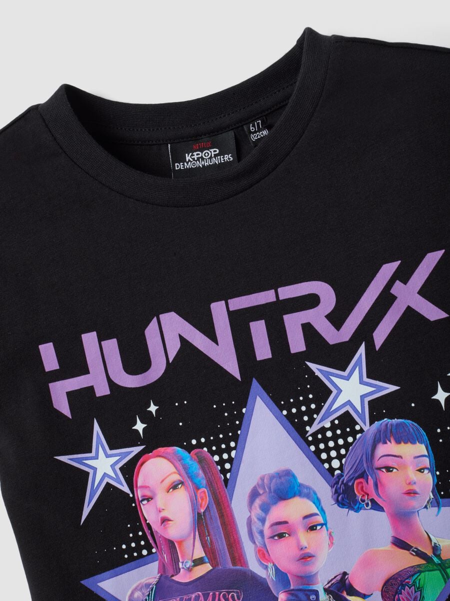 Schwarzes T-Shirt aus reiner Baumwolle mit K-Pop Demon Hunters Print f&uuml;r M&auml;dchen_2