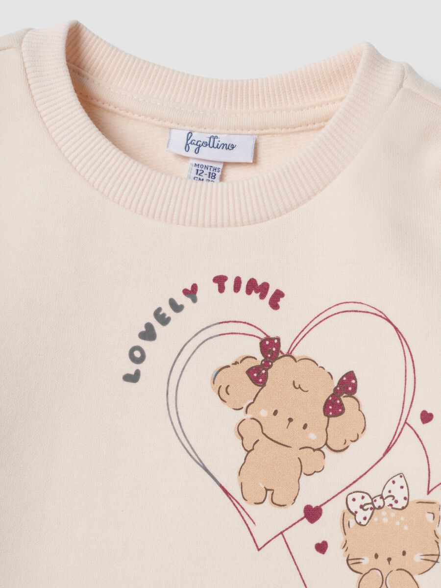 Beige pure cotton printed crew-neck sweatshirt_2
