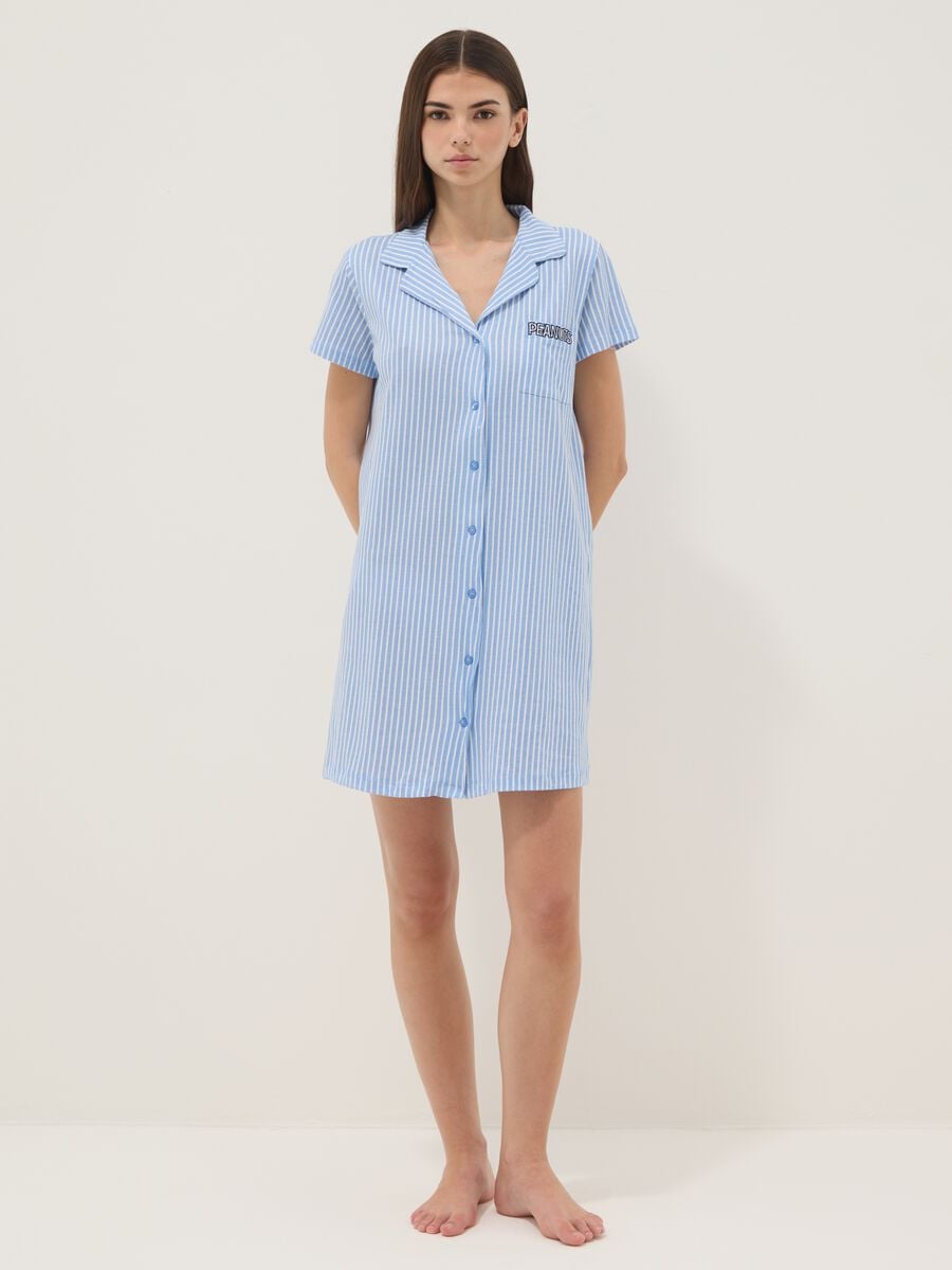Blue striped pure cotton nightshirt with V-neck_0