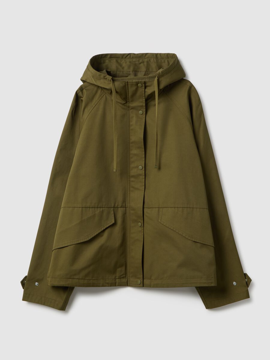 Regular fit green cotton blend parka jacket with hood_4