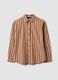 Camicia marrone a righe in popeline di puro cotone regular fit_0