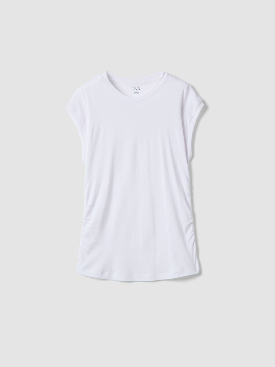 Camiseta de tirantes blanca de algod&oacute;n puro con fruncidos laterales, corte regular_4