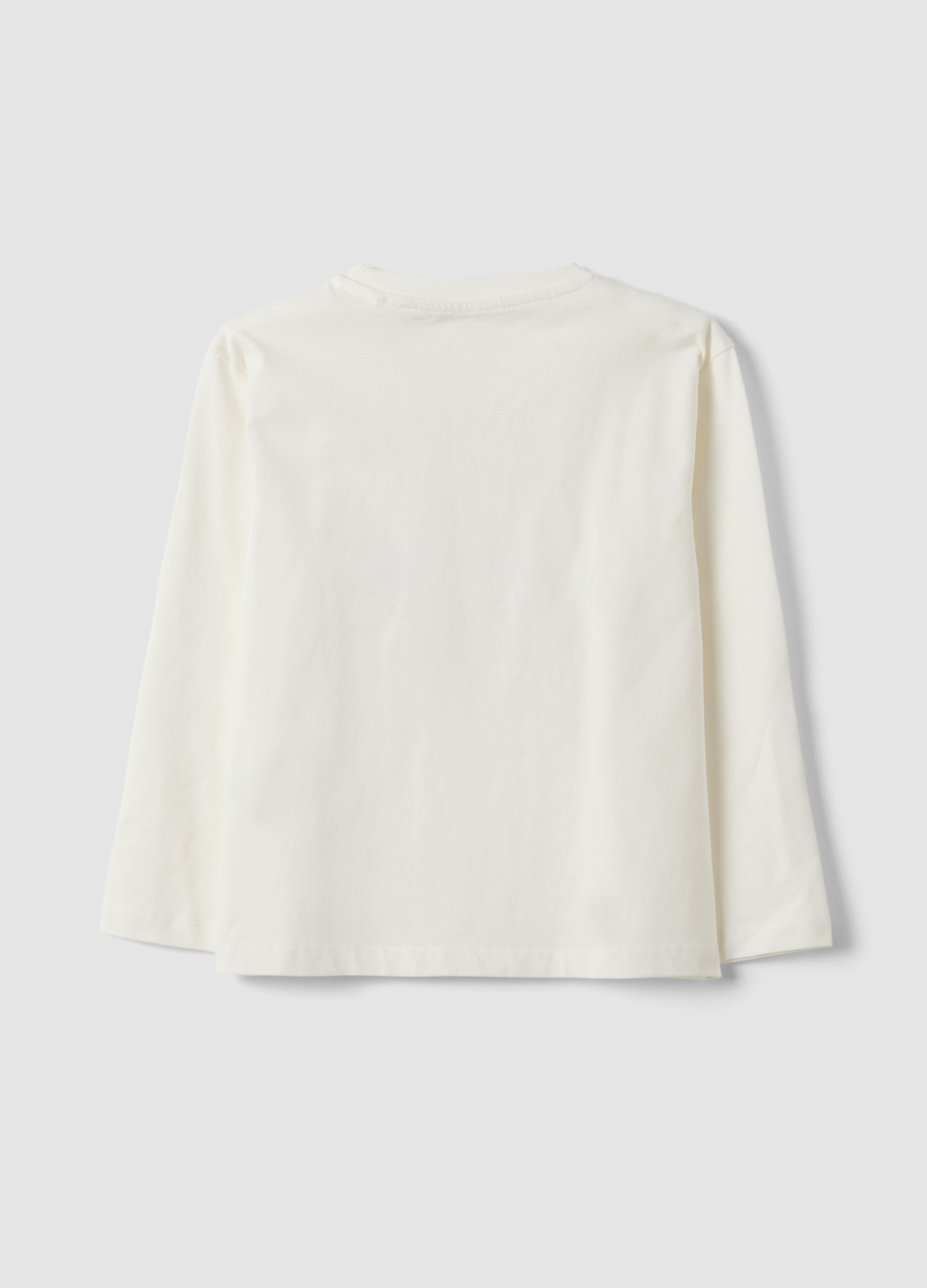 T-shirt bianca in puro cotone a girocollo con stampa orso per bambino