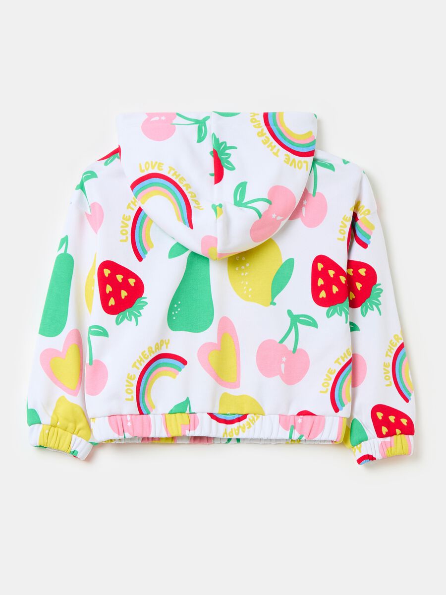 Full-zip sweatshirt with hood and fruit print_1
