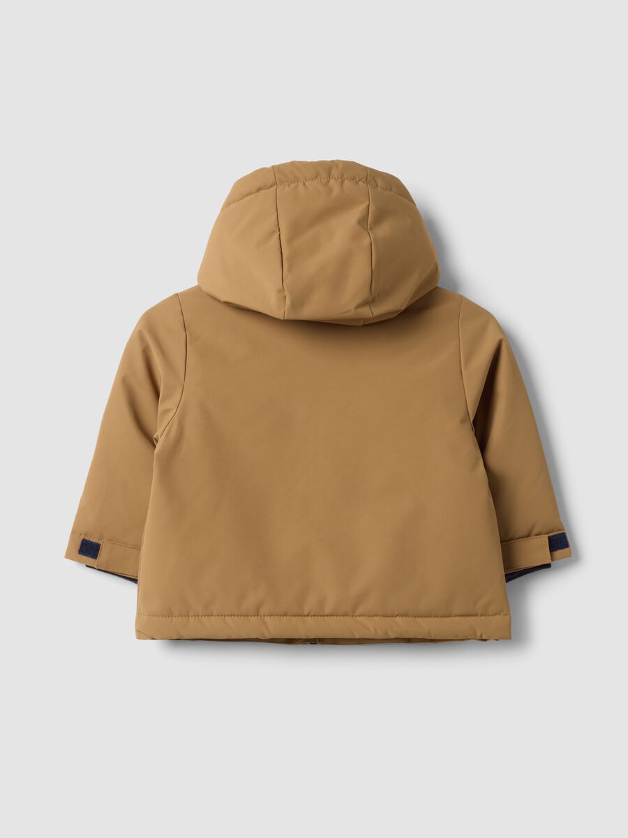 Giacca marrone imbottita con cappuccio e zip per bimbo_1