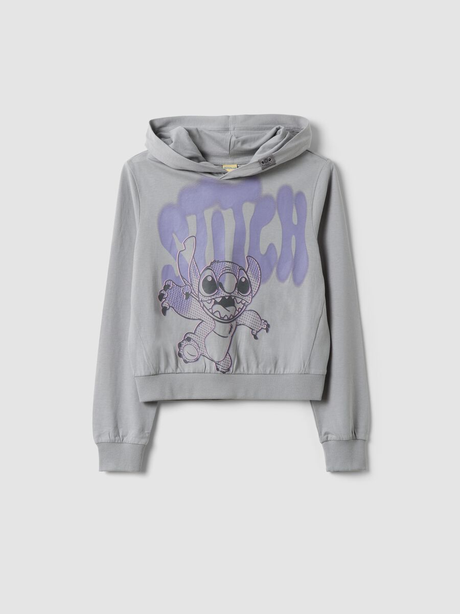 Grauer Hoodie aus reiner Baumwolle mit Lilo & Stitch-Print f&uuml;r M&auml;dchen_0