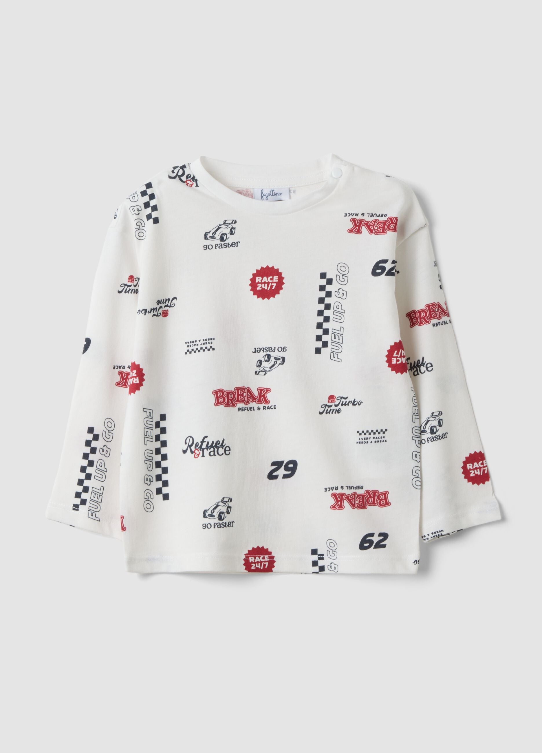 Wei&szlig;es T-Shirt aus reiner Bio-Baumwolle mit Racing-Print f&uuml;r Baby-Jungen