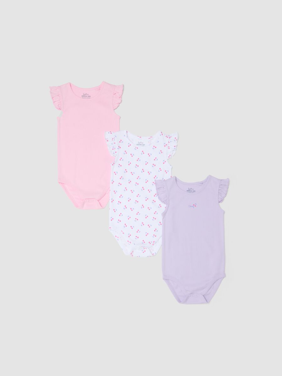 Multicoloured pure cotton baby girl bodysuit tripack with frills_0
